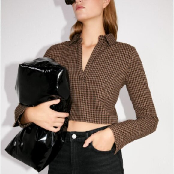 Zara Houndstooth Crop Top Size Small - Picture 1 of 6